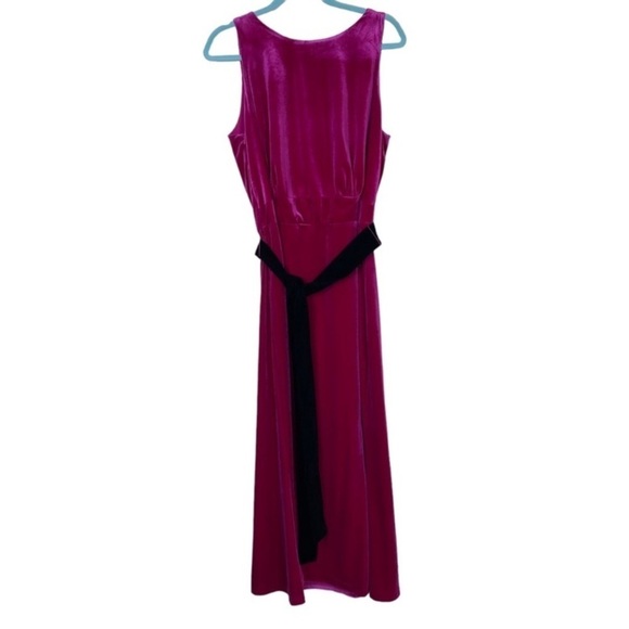 Eloquii Hot Pink Velvet Cowl Back Maxi with Black Tie Belt - Picture 5 of 16
